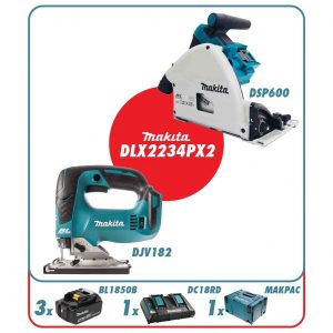 Makita KIT LEGNO mod. DLX2234PX2 SEGA AD AFFONDAMENTO + SEGHETTO 18V