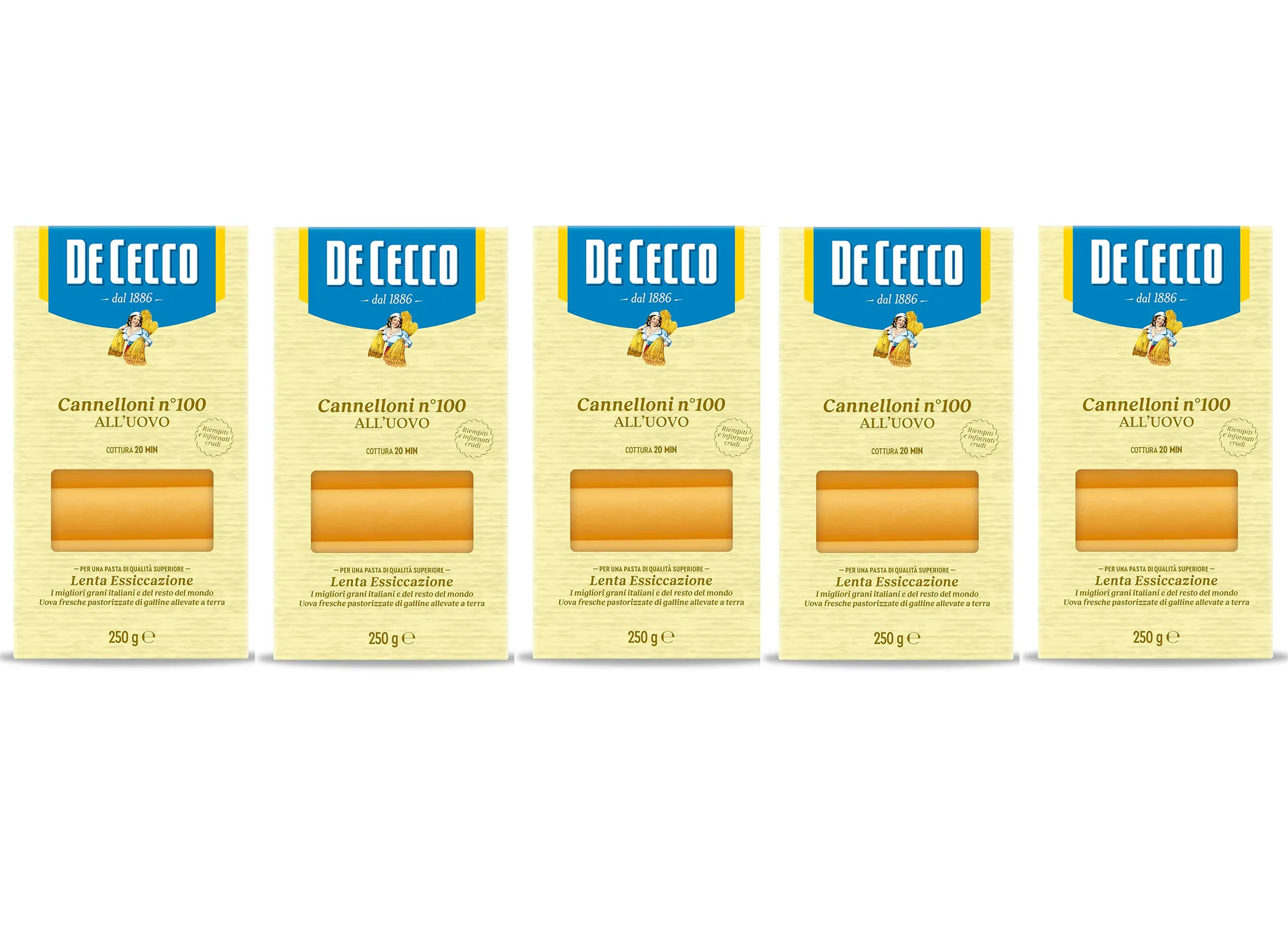 5 X DE CECCO CANNELLONI N. 100 ALL’UOVO 250 GR