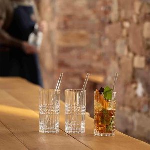 Nachtmann Longdrink Set 4 bicchieri + 4 cannucce in vetro + scovolino