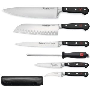 Set 5 coltelli Wusthof Classic + acciaino + rotolo portacoltelli Wusthof