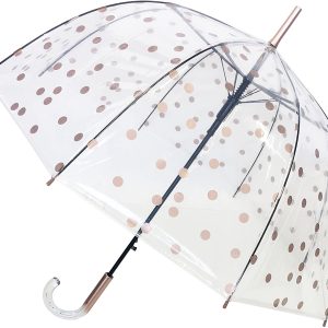 Smati Ombrello Lungo Trasparente Pois oro