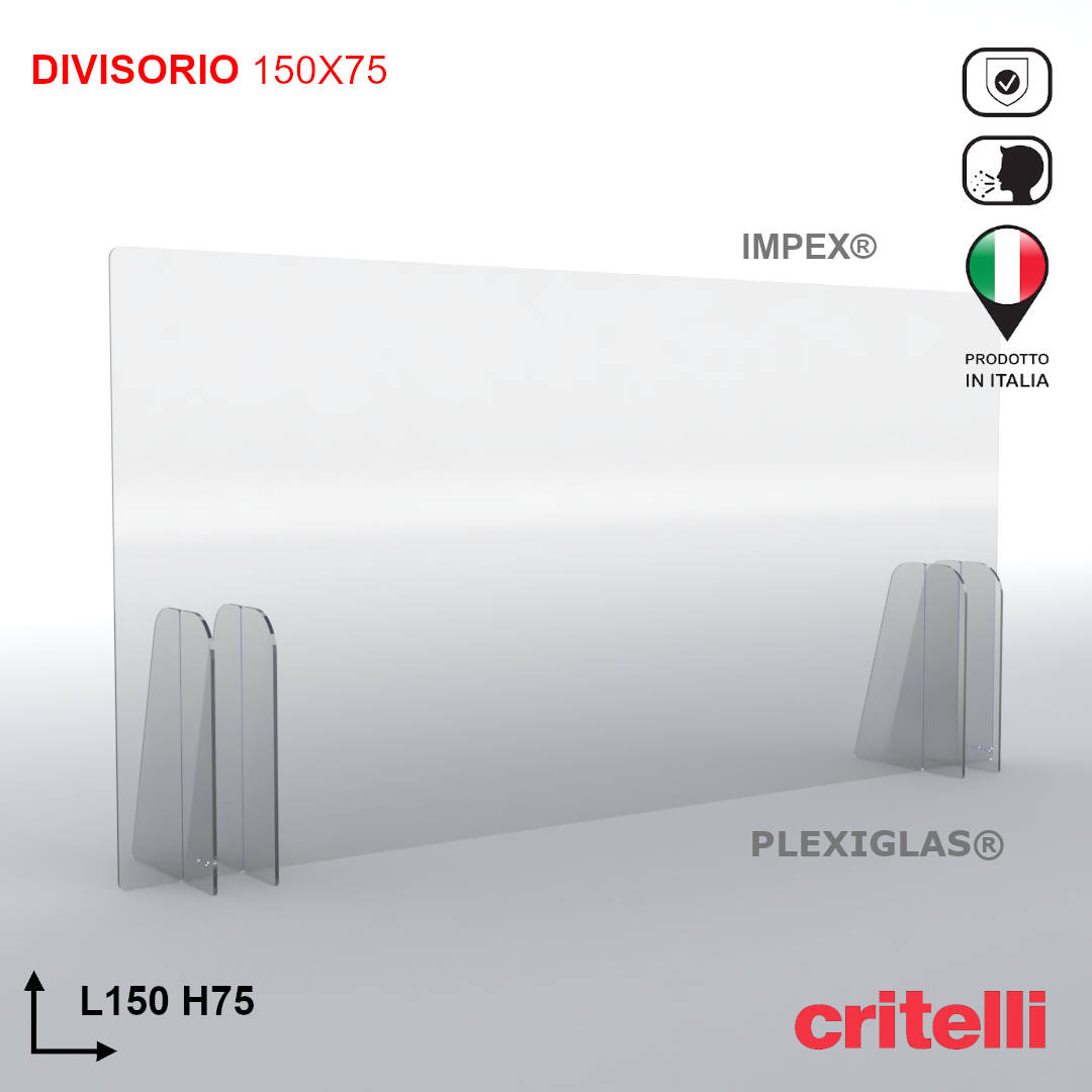 Divisorio separè parafiato di protezione con schermo trasparente 150X75 cm