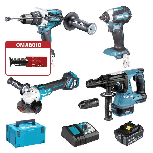 Makita DLX4104TJ1 SET 4 UTENSILI 18V 5.0AH 3 BATTERIE CARICATORE 2 VALIGIE