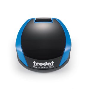 TRODAT PRINTY 9342 Timbro Autoinchiostrante Rotondo Eco Nero – Blu Cielo Diametro Ø 42 mm Testo a 5 righe con Cartuccia Nera