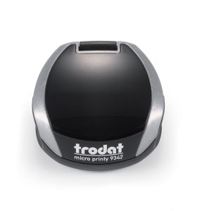 TRODAT PRINTY 9342 Timbro Autoinchiostrante Rotondo Eco Nero – Silver Diametro Ø 42 mm Testo a 5 righe con Cartuccia Nera