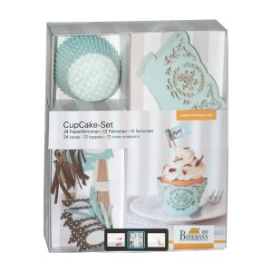 Kit Cupcake Decoration Set “Pizzo Azzurro” Birkmann – Pirottini, Copri Pirottini