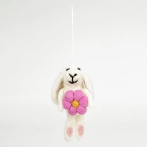 Decoro di Pasqua in Feltro di Lana – Coniglio con Fiore (made in Nepal)