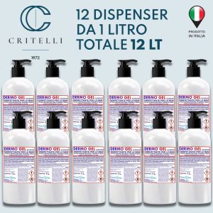 Dermo Gel igienizzante disinfettante mani a base di Alcool al 75% dispenser da 1LT confezione da 12 pezzi